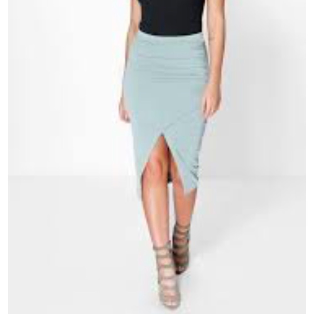 Boohoo blue slinky mid slit midi skirt